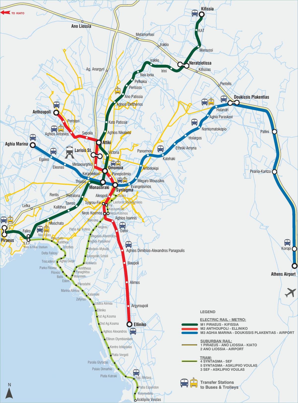 Χάρτης τρένων λεωφορείων Αθηνών